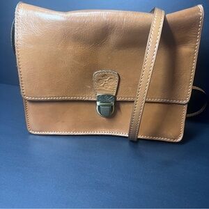 Patricia Nash Cognac Leather Crossbody Clutch Fold Over Turn Lock